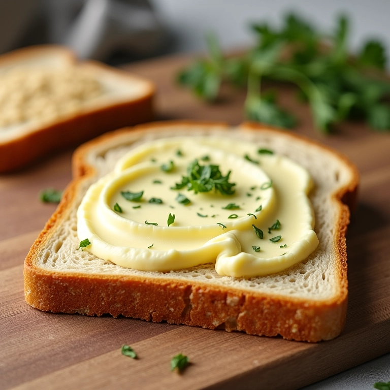 Margarina em torrada integral com ervas frescas.