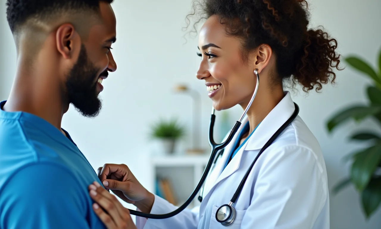 Médico examinando paciente durante check-up regular.