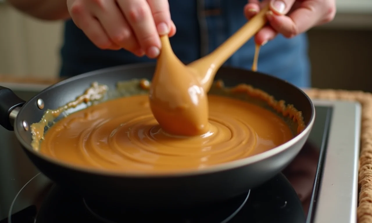 Mistura rápida do amendoim e caramelo para evitar que queime.