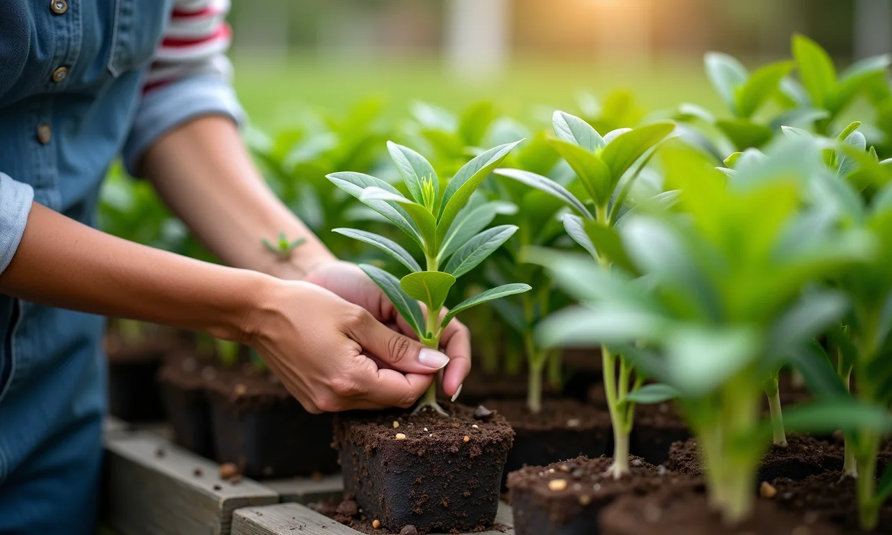 Mulher escolhendo mudas de jasmim em viveiro brasileiro.
