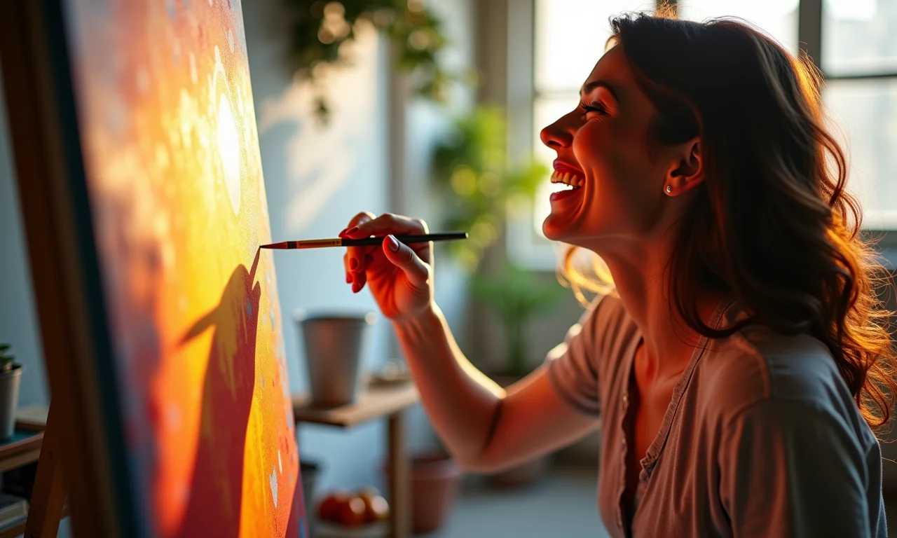 Mulher focada em seus hobbies e interesses, superando o término de um relacionamento.