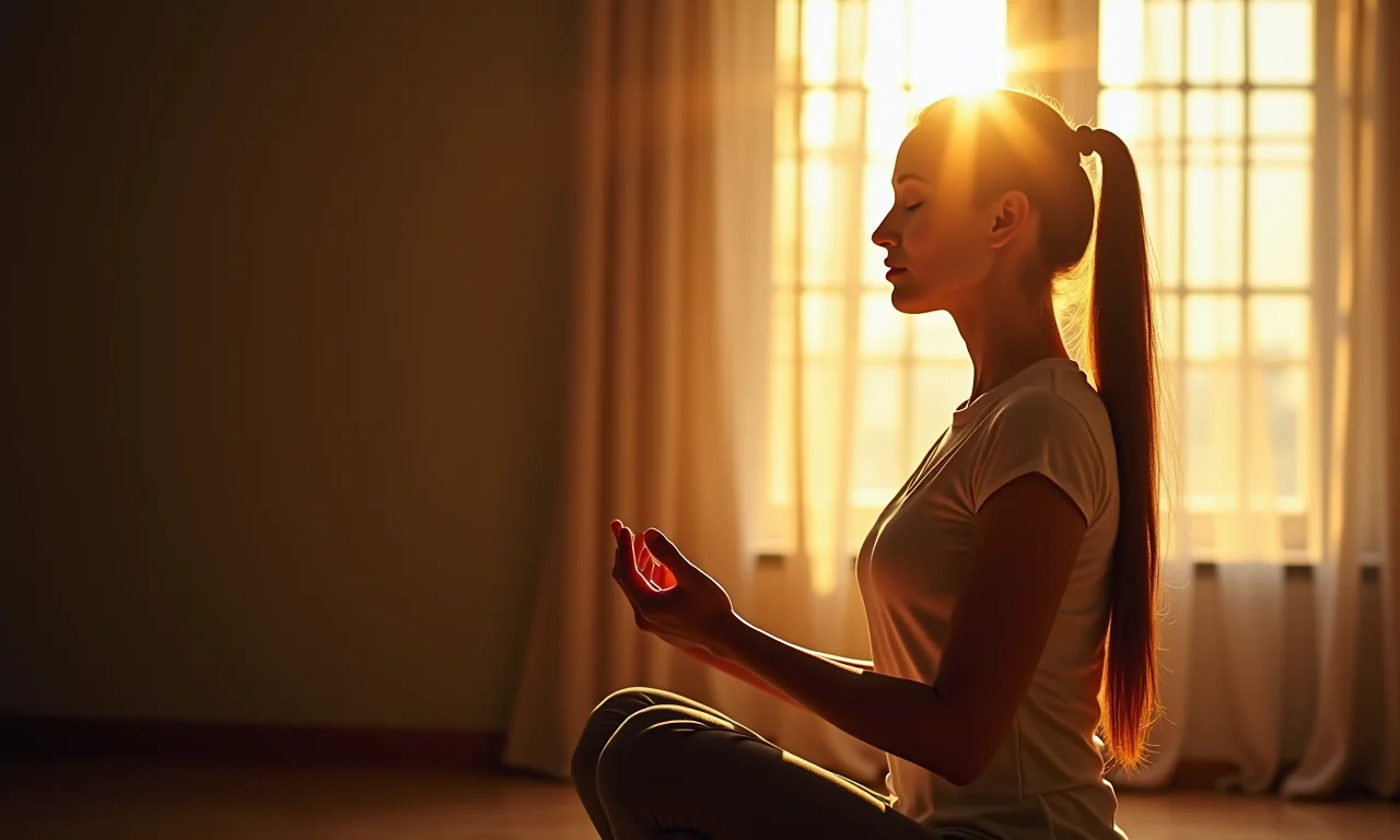 Mulher meditando sozinha, representando autoconhecimento e introspecção.