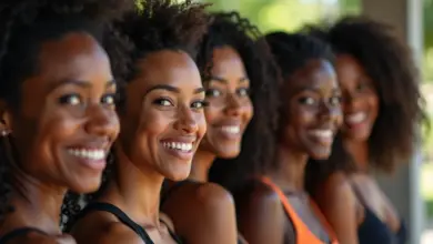 Mulheres diversas exibindo perucas e laces com sorrisos genuínos.