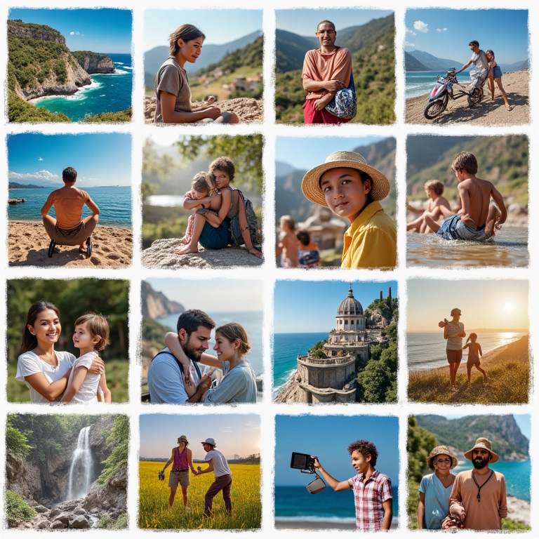 Mural de objetivos diversos: viagens, carreira, família, saúde.