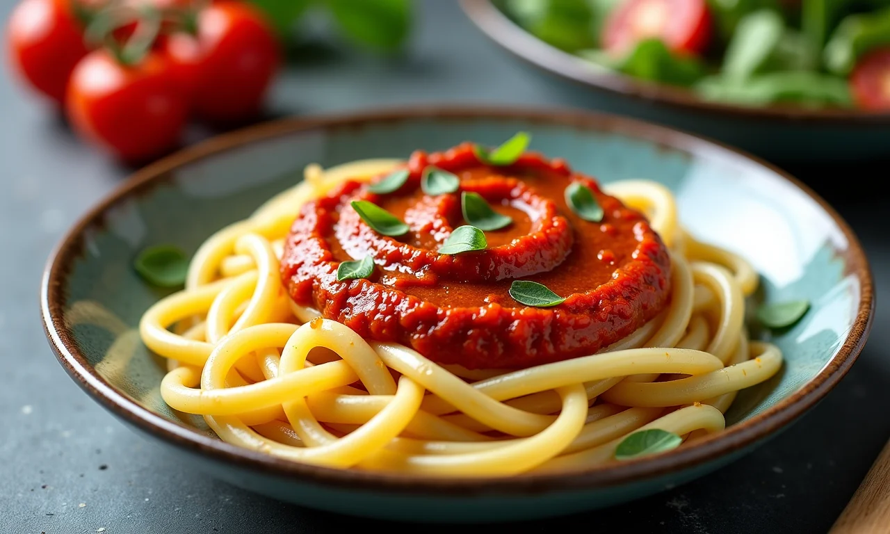 Patê de tomate seco em massas e saladas.