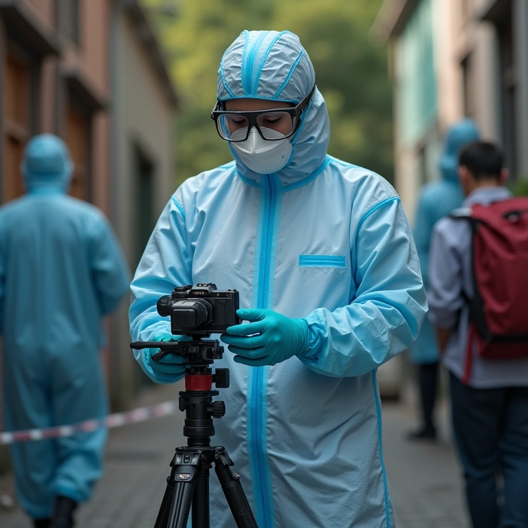 Perito criminal coletando evidências na cena do crime.