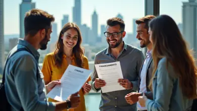 Pessoas comparando opções de consórcio e financiamento para motos em cenário urbano brasileiro.