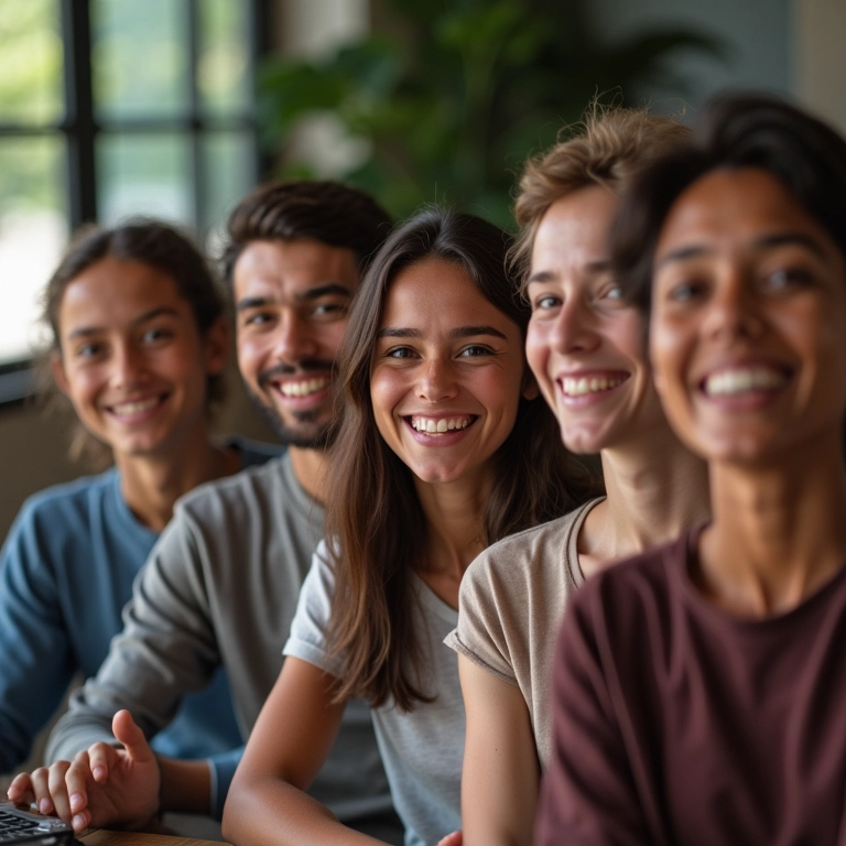 Pessoas diversas sorrindo durante uma reunião no Zoom, mostrando a popularidade da plataforma.