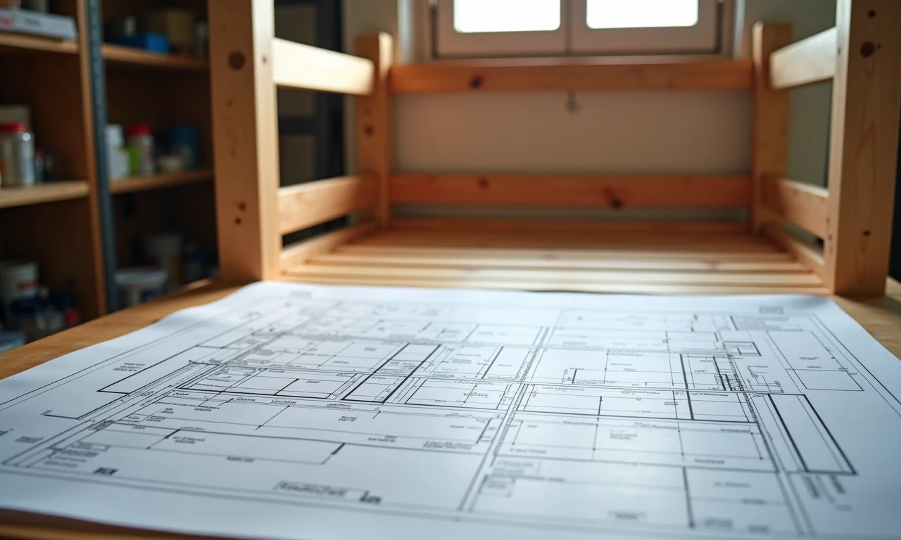 Planta com medidas para construção de beliche de madeira.