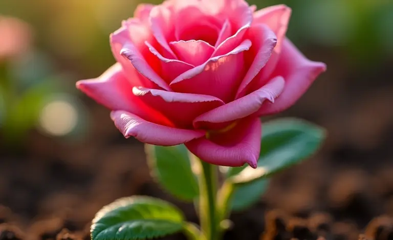 Plantando botão de rosa em solo fértil.