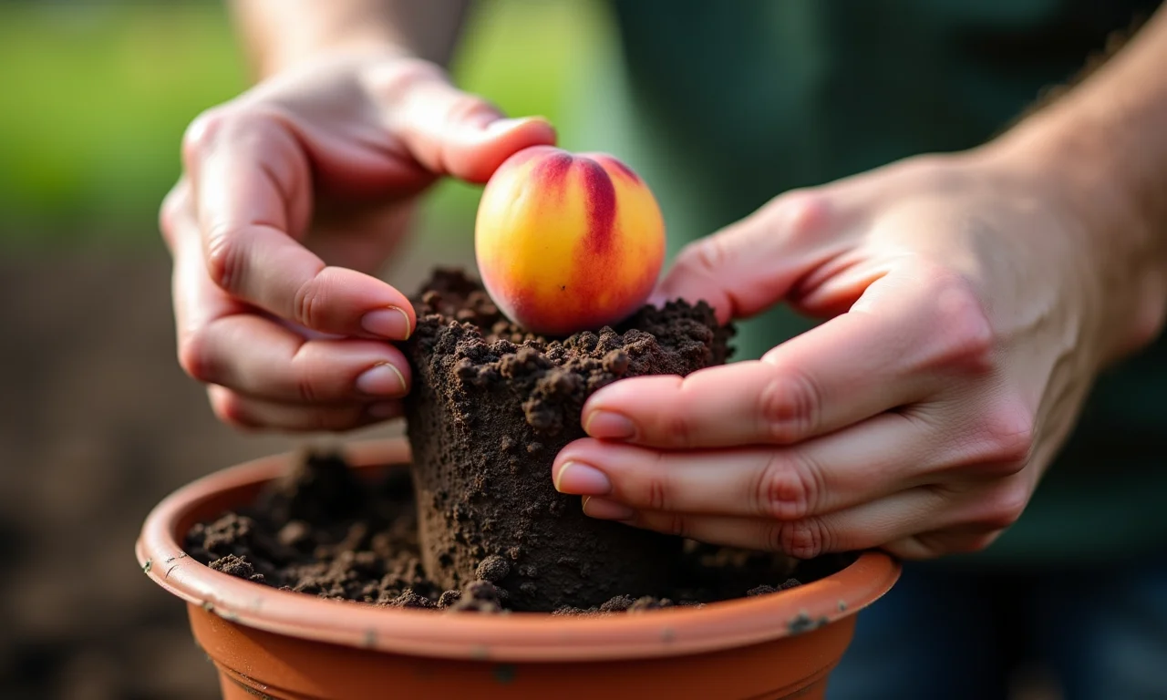 Plantando semente estratificada em vaso com solo.