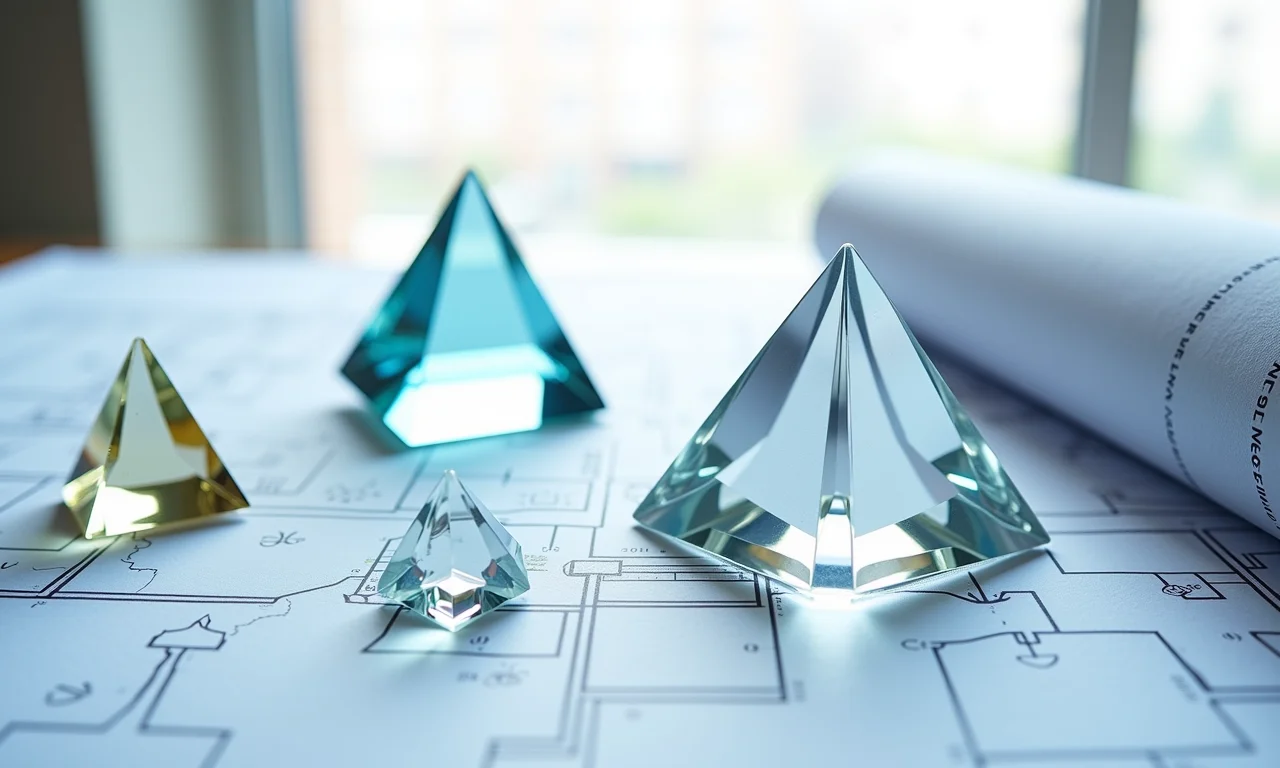 Plantas arquitetônicas mostrando designs de prismas em edifícios modernos.