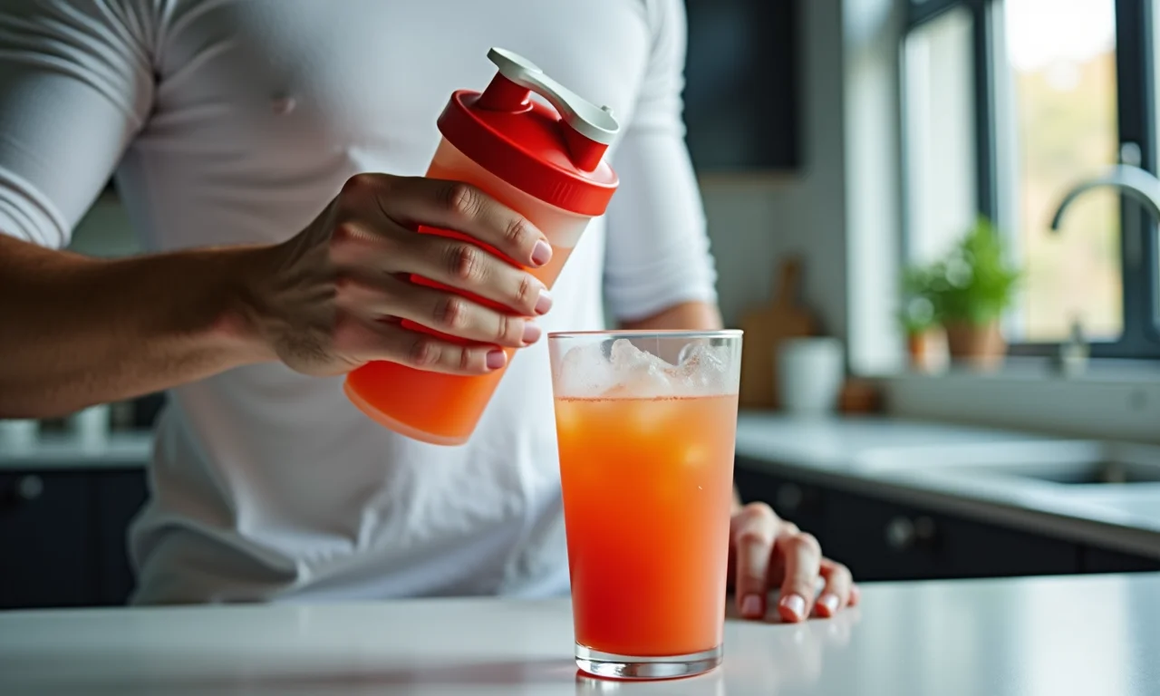 Preparo de shake de creatina monohidratada em casa.