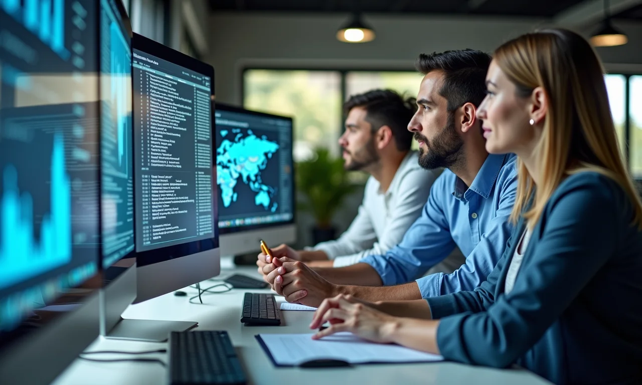 Profissionais analisando outputs de IA em diferentes contextos.