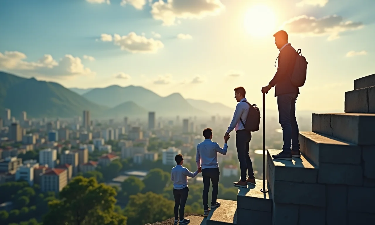 Profissional escalando a carreira.