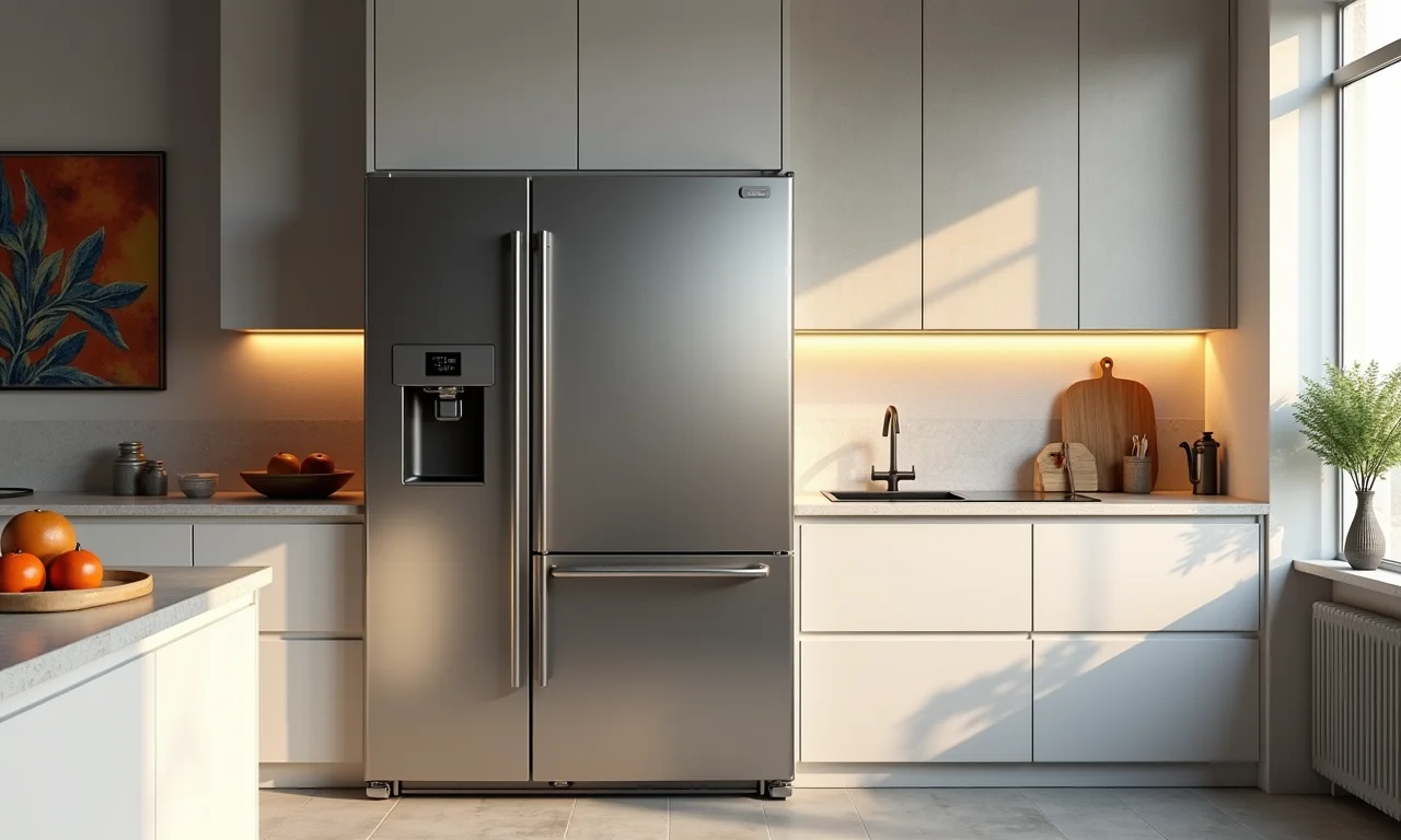 Refrigerador side by side de aço inoxidável em uma cozinha moderna brasileira.