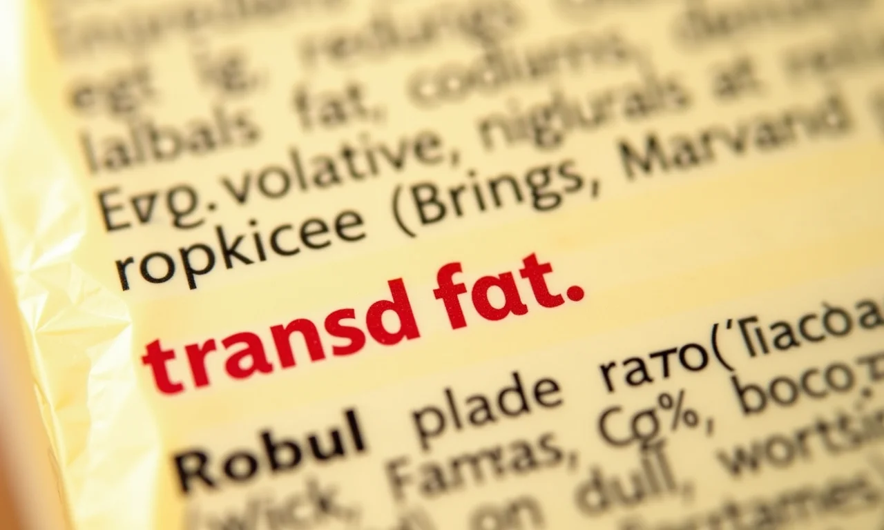 Rótulo de margarina com destaque para 'gorduras trans'.