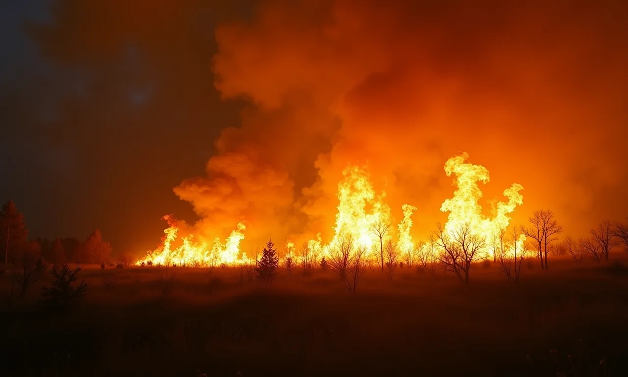 Sequência de um fogo controlado se transformando em um incêndio descontrolado.