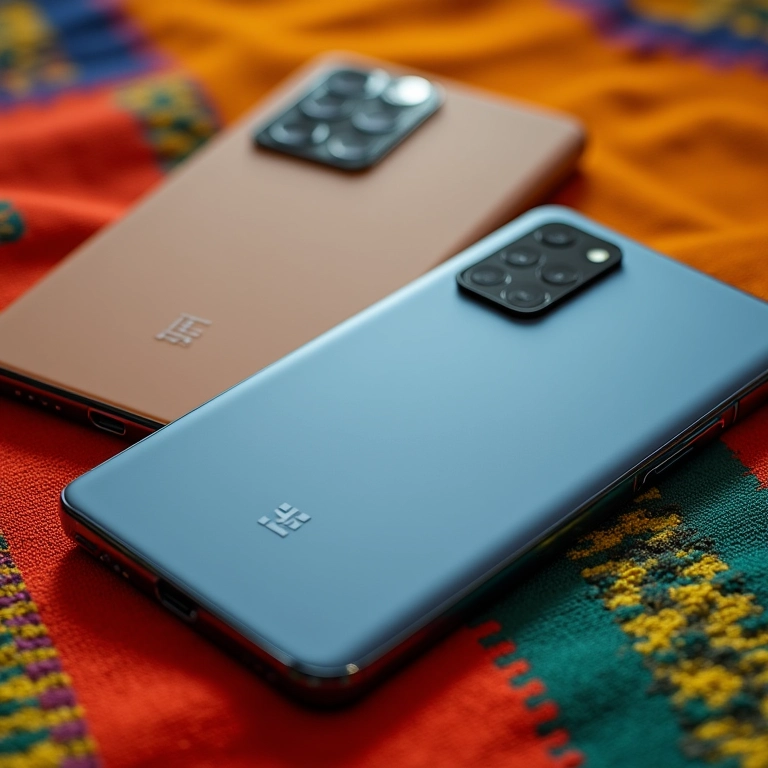 Qual A Diferença Do Xiaomi Para O Redmi? Smartphones Xiaomi e Redmi lado a lado sobre tecido colorido brasileiro.