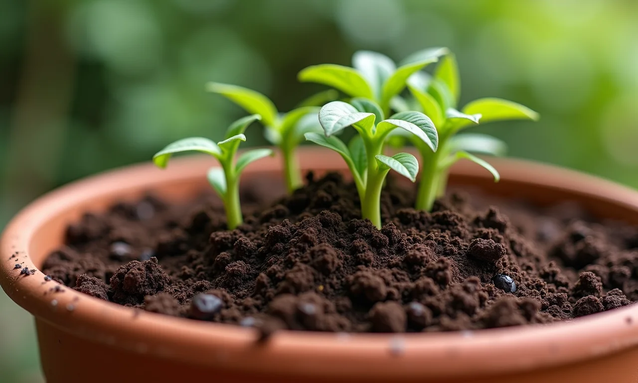 Solo bem drenado em vaso de terracota para o plantio de lavanda.