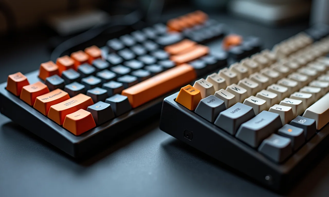 Teclado mecânico customizado versus teclado de membrana padrão.