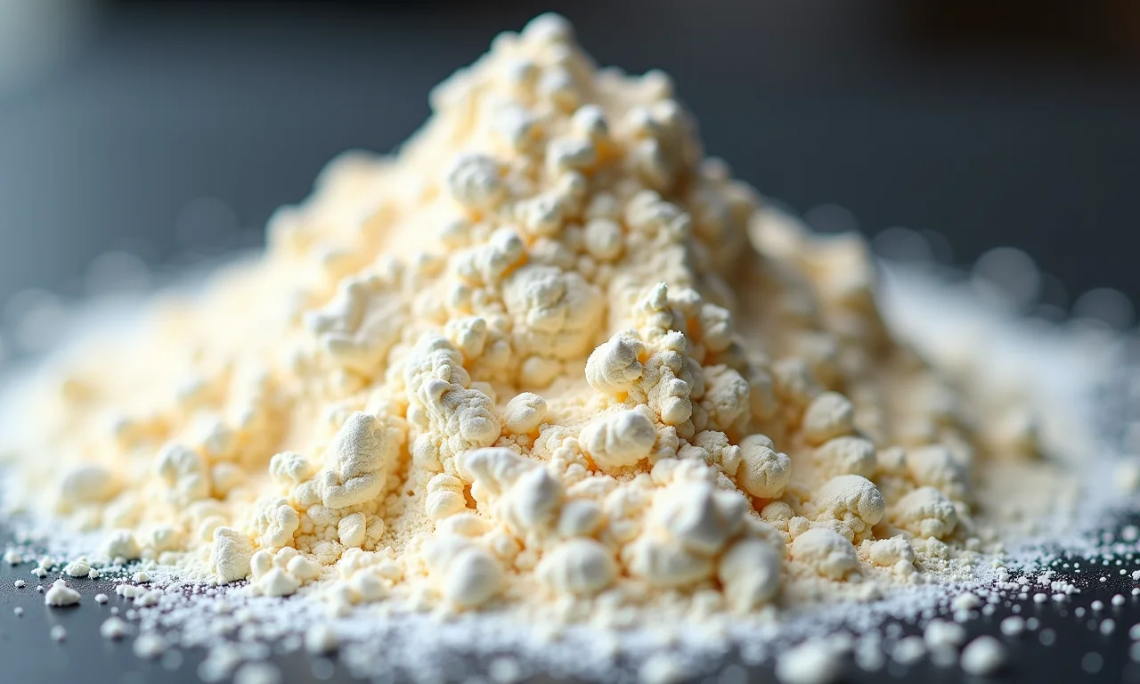 Textura fina do whey protein isolado.