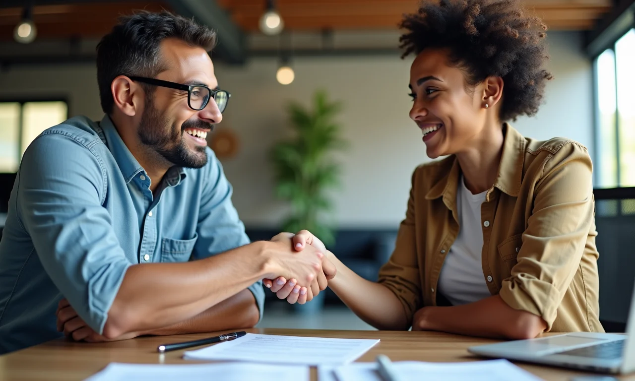 Trabalhadores fechando acordo em contrato temporário.