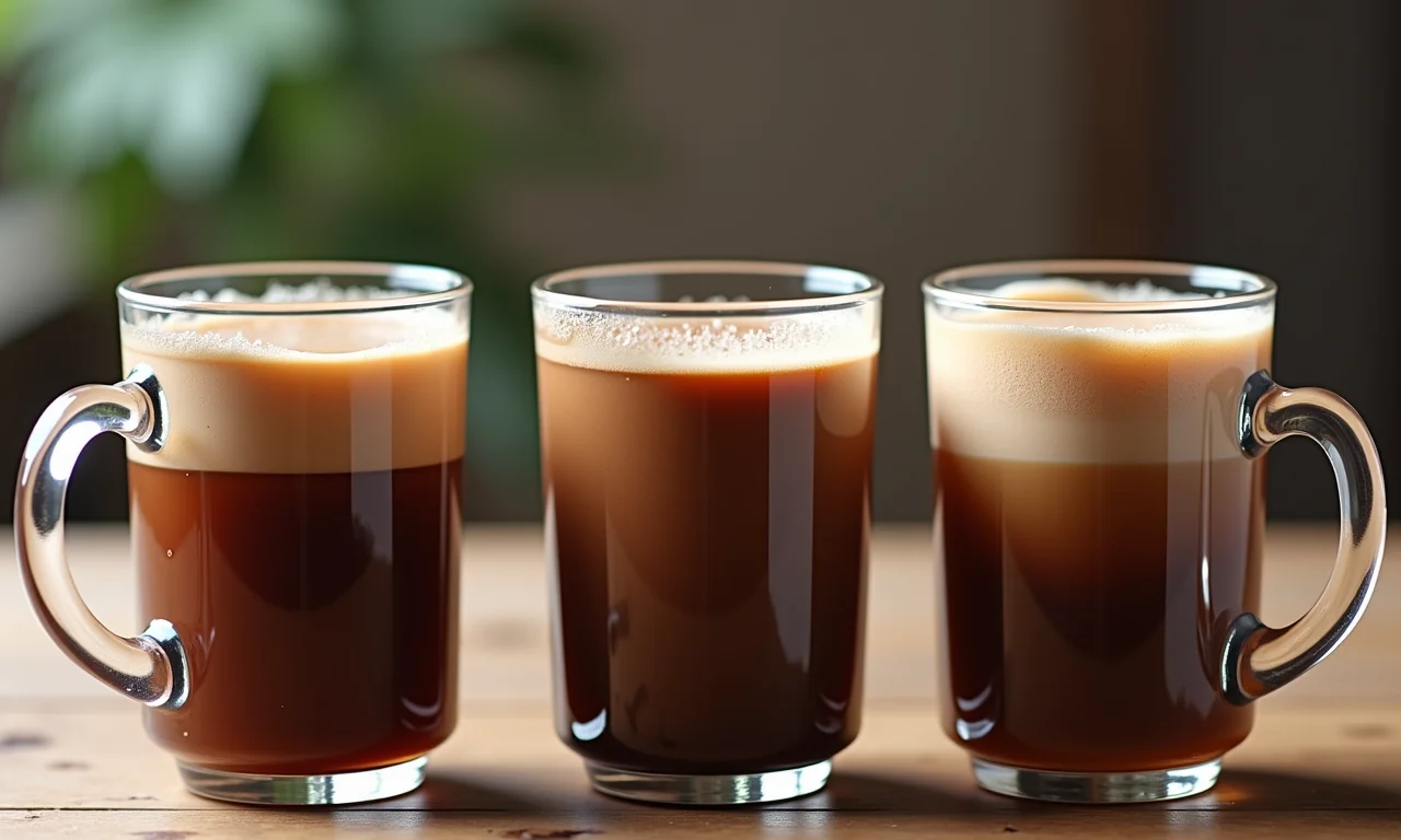 Três canecas de Toddy com diferentes marcas de achocolatado