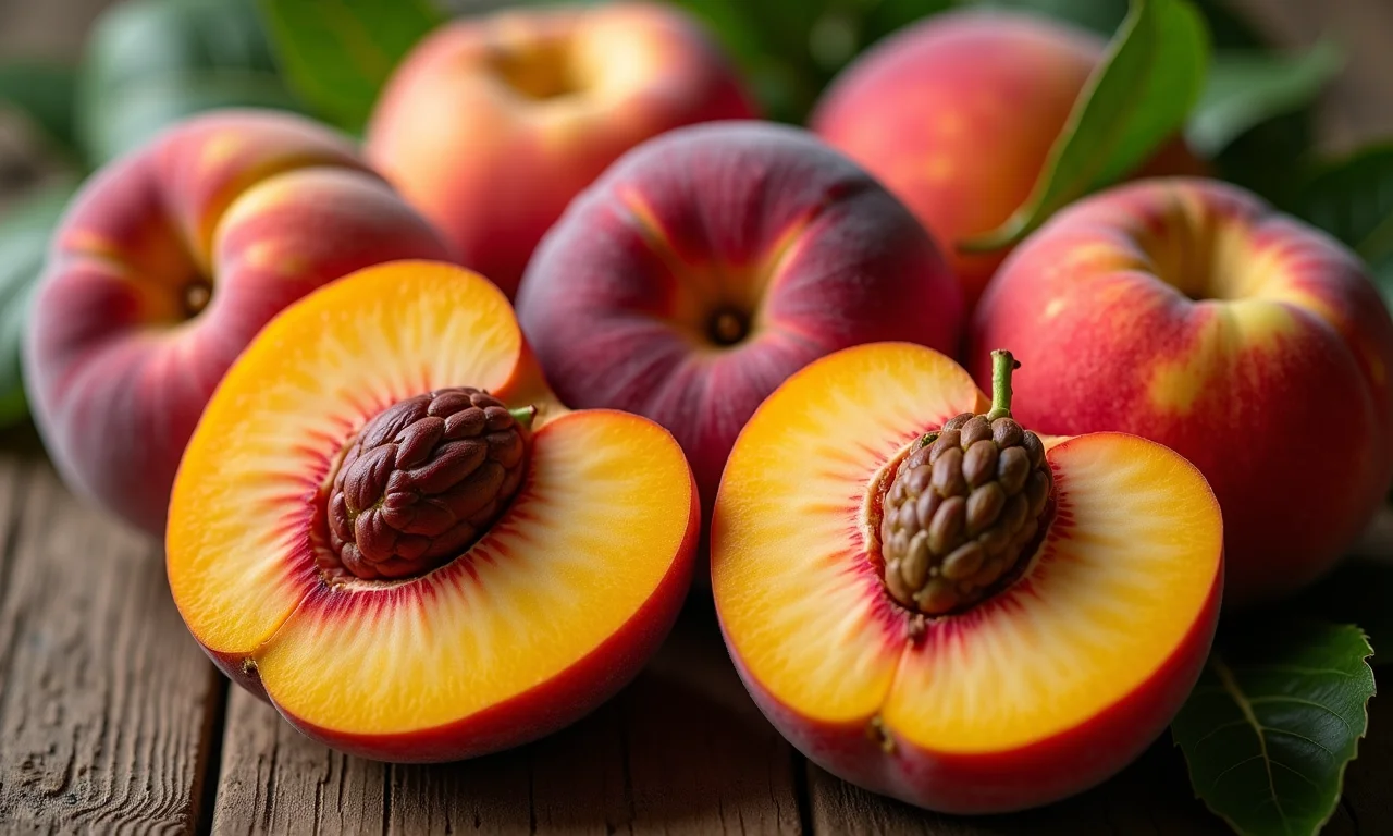 Variedade de pêssegos maduros para seleção da semente.