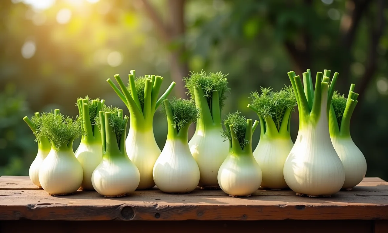 Variedades de funcho em mesa de madeira rústica.