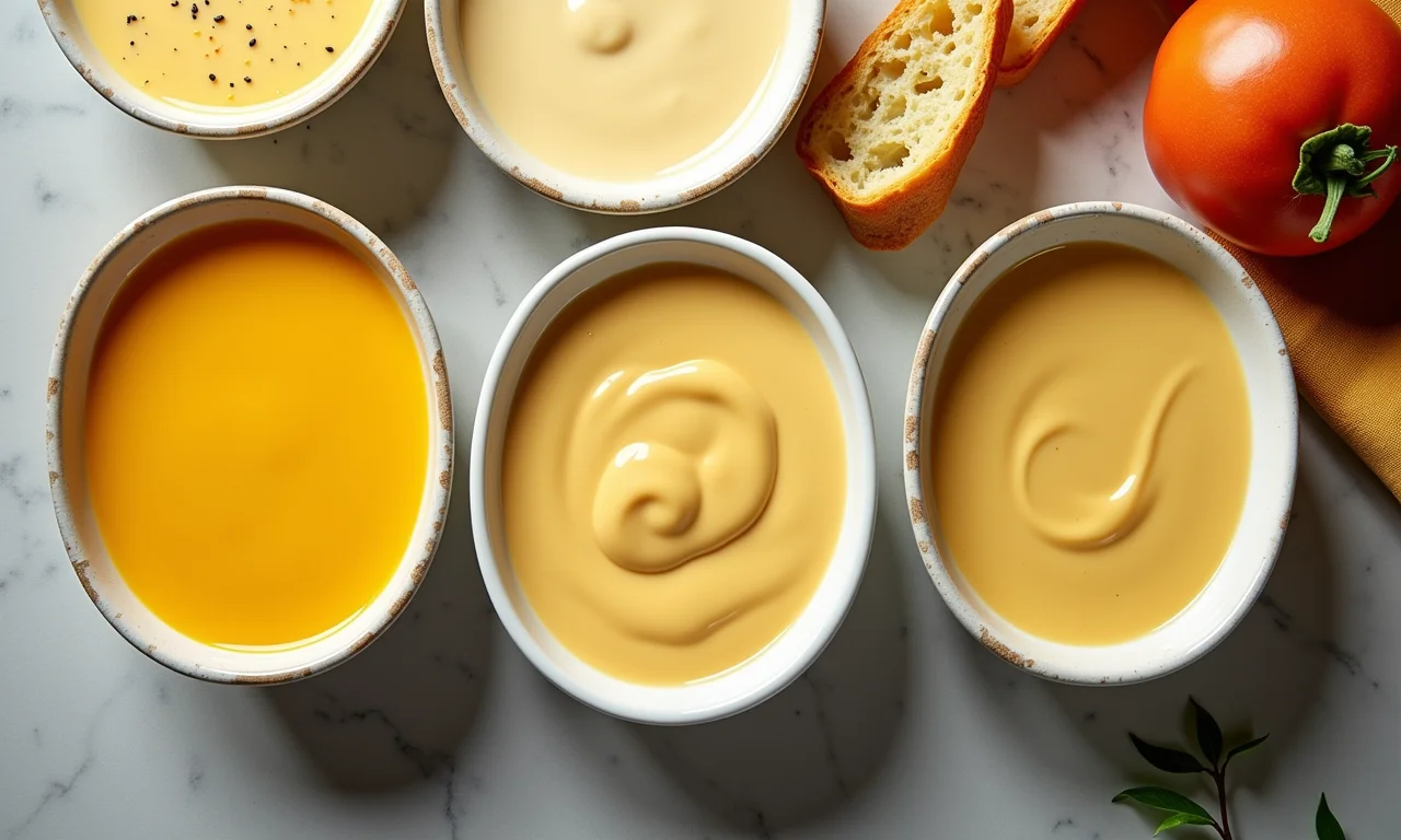 Variedades de molho branco: queijo, mornay, mostarda.