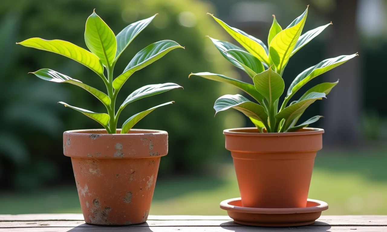 Vaso de barro e vaso de plástico para orquídea Vanda.