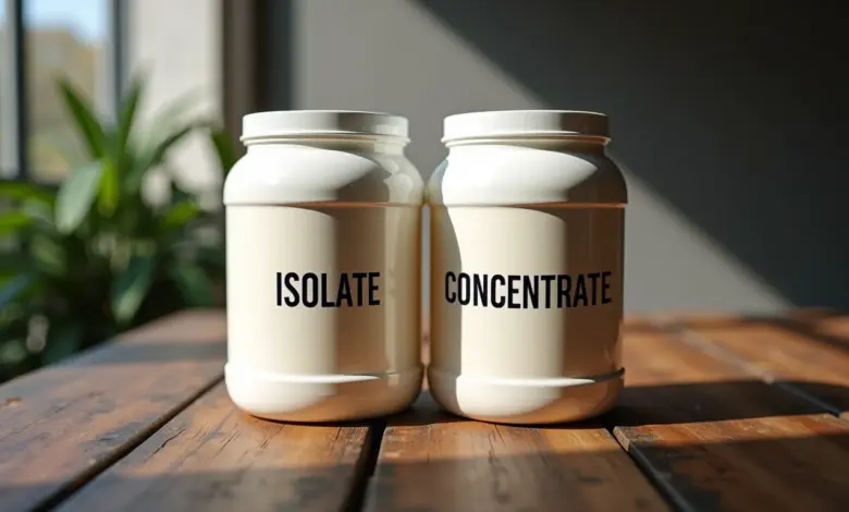 Whey protein isolado e concentrado lado a lado.